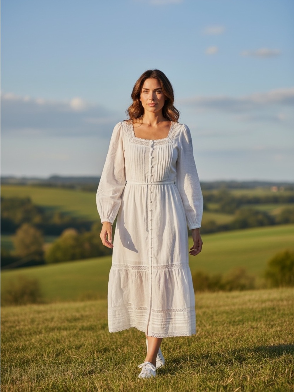 Caroline Constas White Button-Front Maxi Dress with Square Neck